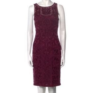 Sue Wong Deep Red Lace Midi Dress, US0